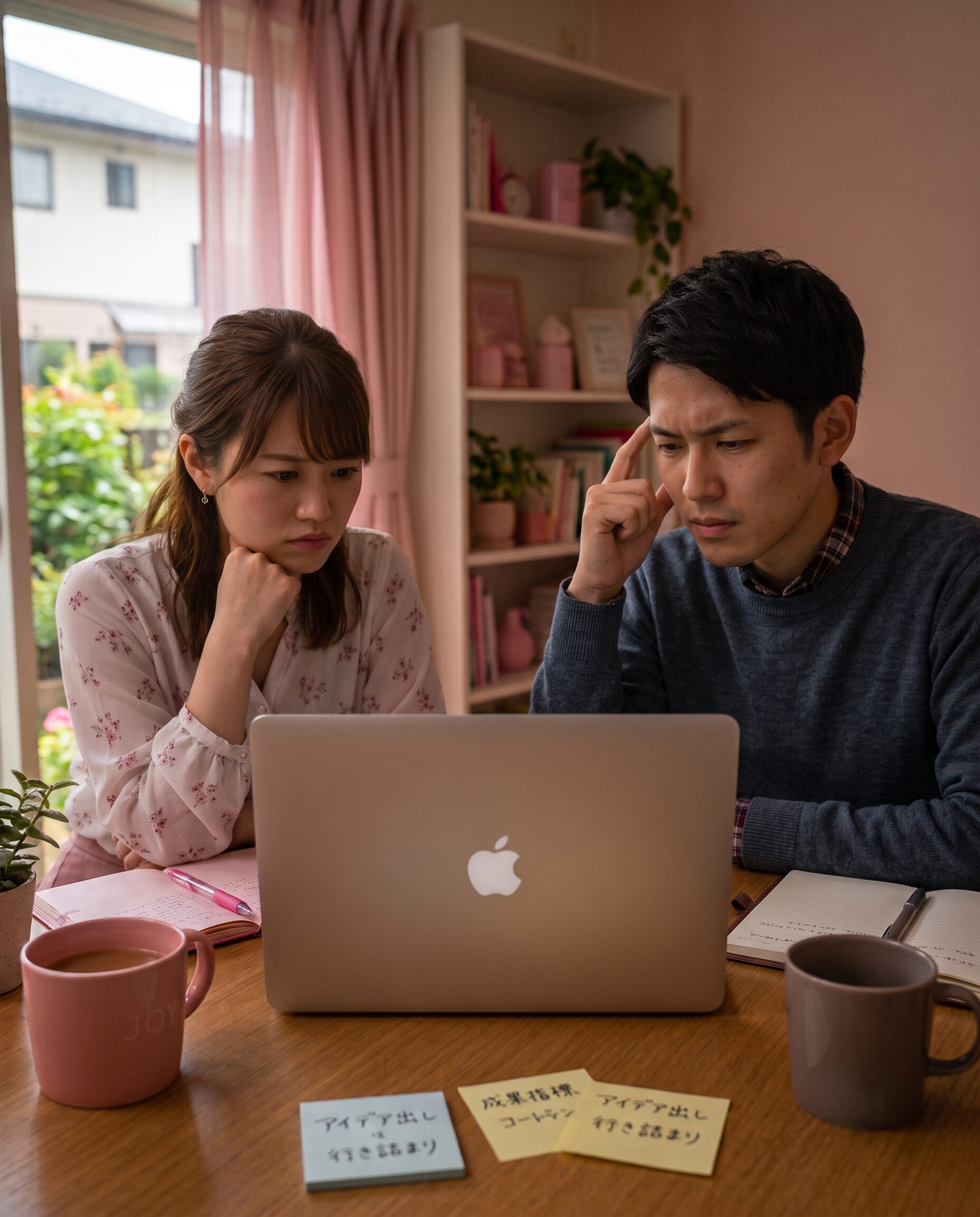 AIライティングの成果が思うように出ず、画面の前で考え込むライター
